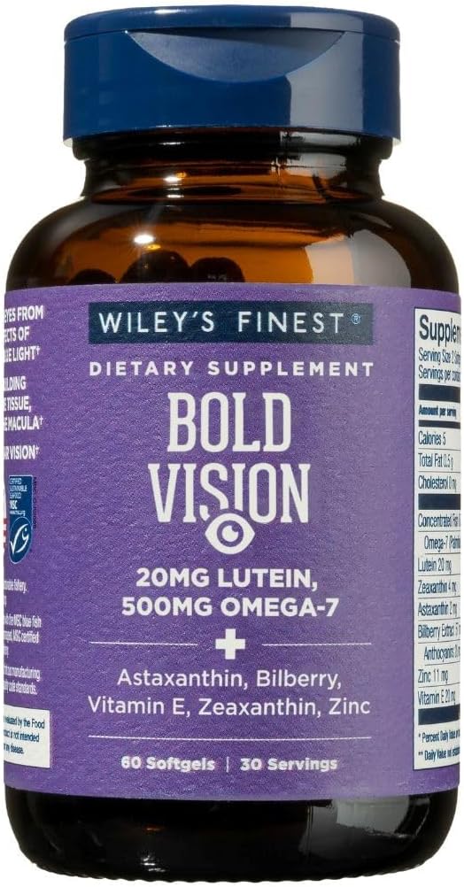 Wild Alaskan Fish Oil Supplement for Eye Health - With Lutein, Zeaxanthin, Bilberry - 60 Softgels