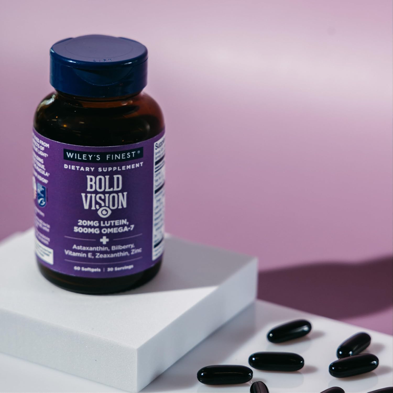 Wild Alaskan Fish Oil Supplement for Eye Health - With Lutein, Zeaxanthin, Bilberry - 60 Softgels