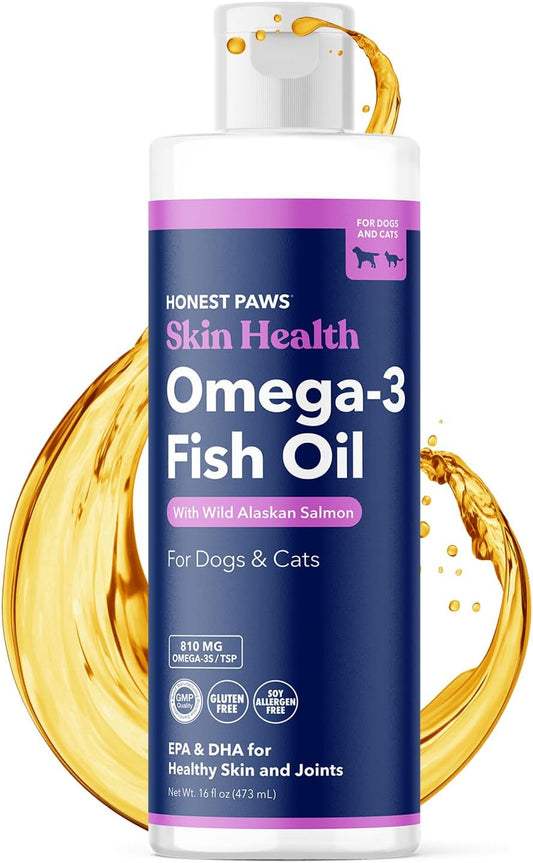 Wild Alaskan Salmon Oil for Dogs - Omega 3 Fish Oil Supplement - Healthy Skin, Joints, Coat - Pollock Oil - 16 Oz Bottle