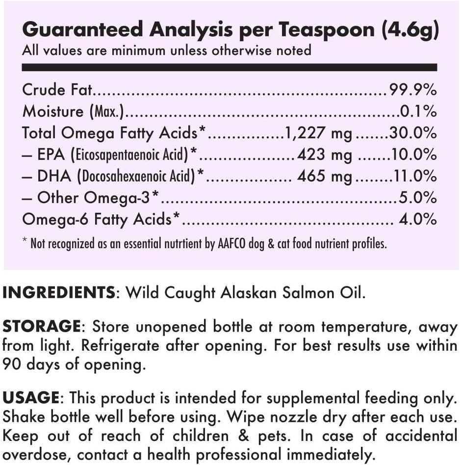 Wild Alaskan Salmon Oil for Dogs & Cats - Omega 3 6 9 Liquid Fatty Acids - Skin & Coat Supplement - Supports Joint, Brain, Eye, Immune & Heart Health - Made in USA - 32 oz