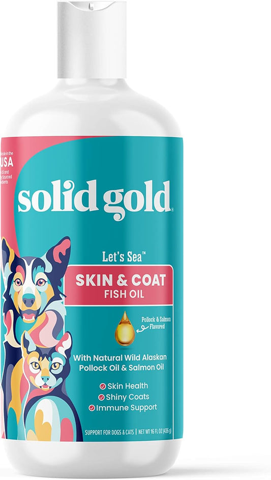 Wild Alaskan Salmon Oil for Dogs & Cats - Omega 3 Pollock Oil Blend with EPA & DHA - Skin and Coat Support - Immune System Health - 16 oz Bottle