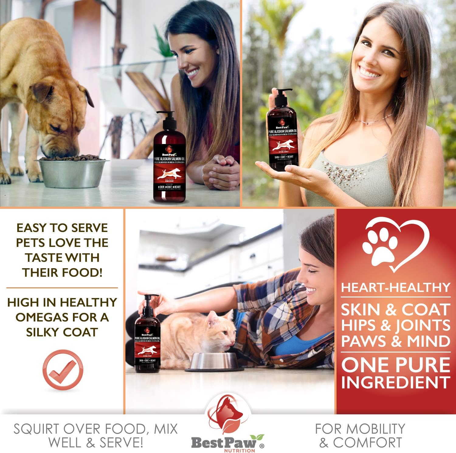 Wild Alaskan Salmon Oil for Pets - Liquid Fish Oil with Pump - Supports Skin, Coat, Joint, Heart Health - Omega 3 Supplement - All Natural EPA + DHA - 16oz