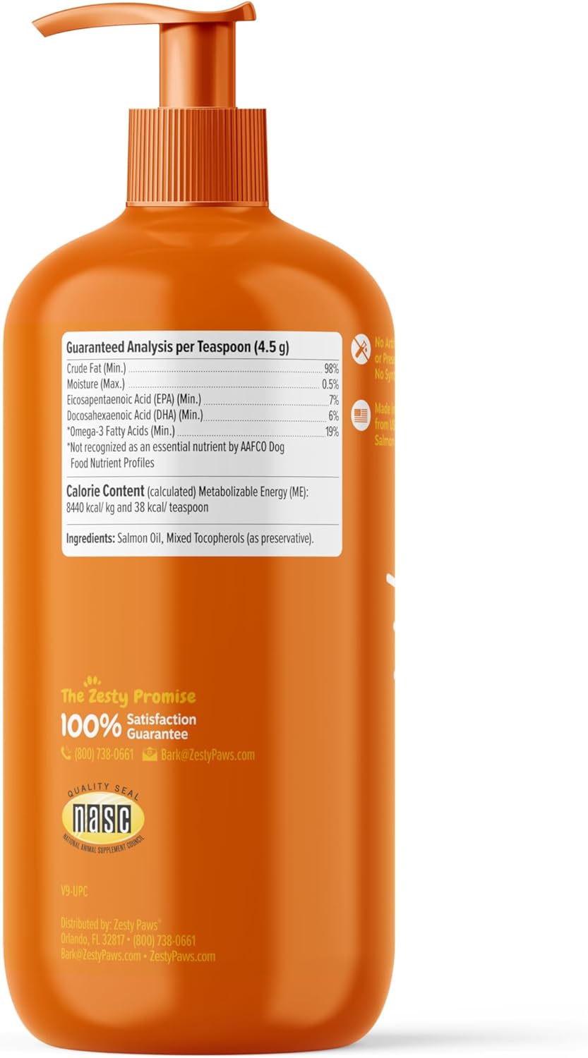 Wild Alaskan Salmon Oil for Pets - Omega 3 Liquid Supplement for Skin, Coat, Joints, Heart Health - 32oz Pump Bottle
