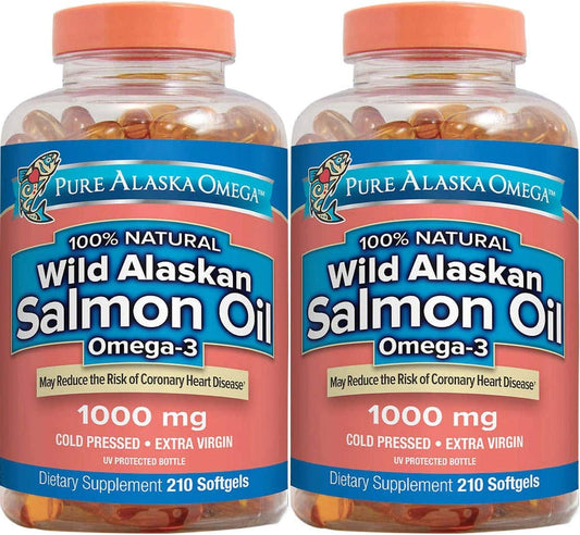 Wild Alaskan Salmon Oil Softgels - 1000mg - Pure Omega-3 - 2 Packs (210-Count Each)