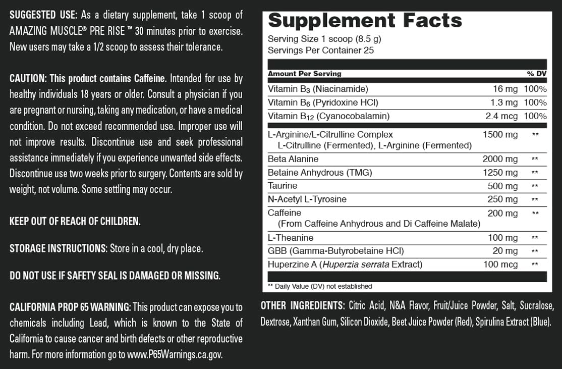 Wild Berry Burst Pre-Workout Powder Supplement for Men & Women with Caffeine & Beta-Alanine - 25 Servings