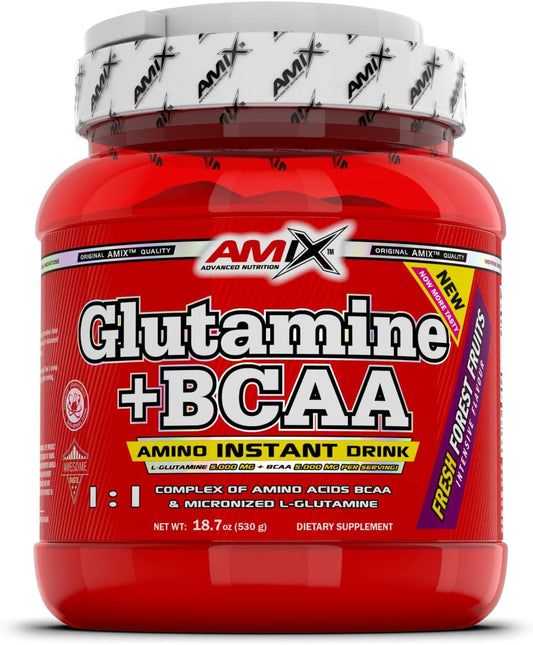 Wild Berry Flavored BCAA Powder with Glutamine for Muscle Recovery - Ideal for Athletes - 530g Dietary Supplement - 44 Servings