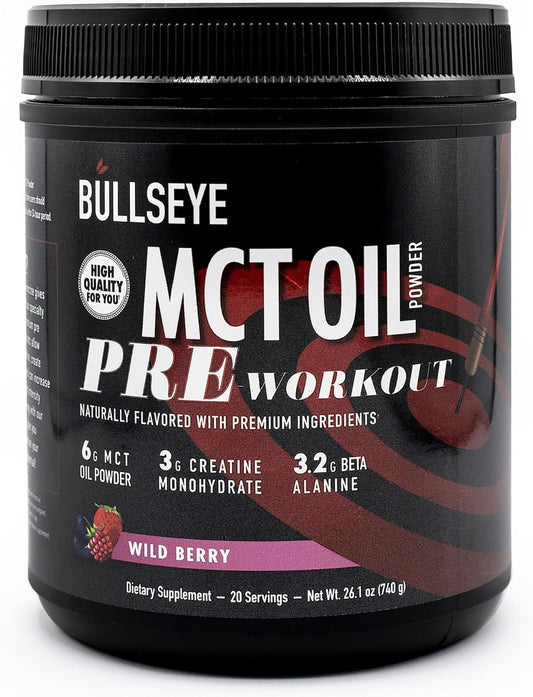 Wild Berry MCT Oil Pre Workout Supplement with Creatine Monohydrate - Boost Muscle Gain, Focus, and Energy - 20 Servings