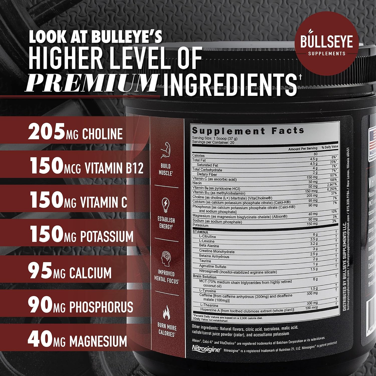 Wild Berry MCT Oil Pre Workout Supplement with Creatine Monohydrate - Boost Muscle Gain, Focus, and Energy - 20 Servings