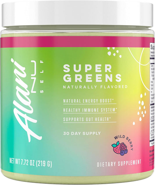 Wild Berry Super Greens Powder | Green Juice Supplement with Spirulina & Wheat Grass | Naturally Flavored Smoothie Mix | Gluten Free & Vegan | 30 Servings