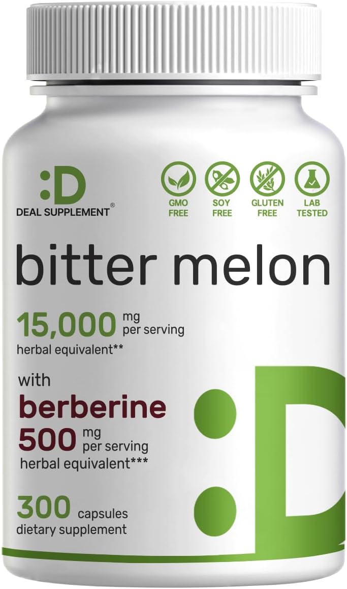 Wild Bitter Melon and Berberine HCL Supplement 15,000mg - 300 Capsules, Third Party Tested, Non-GMO