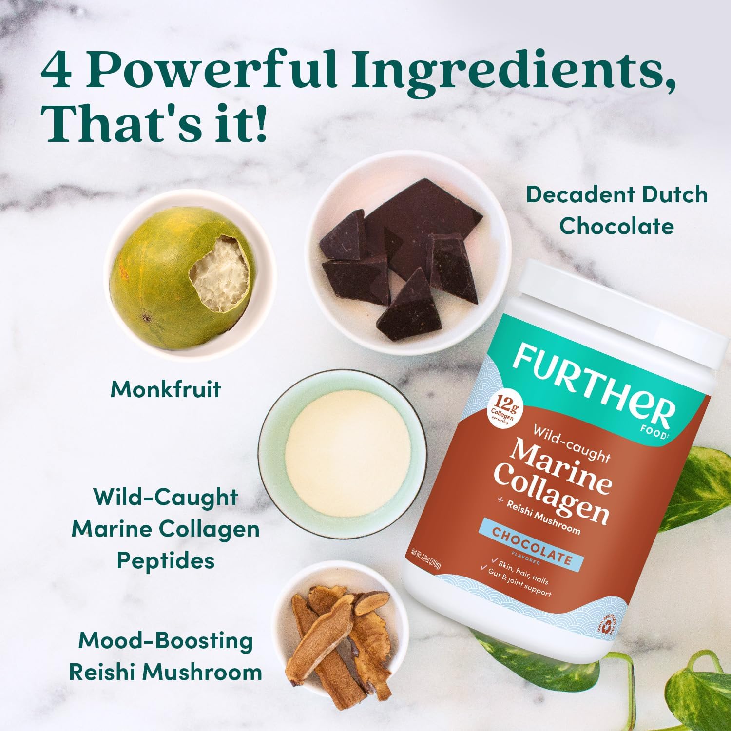 Wild Caught Chocolate Marine Collagen Peptides Powder - Type 1, 2 & 3, Gut & Joint Support - Hair, Skin, Nails - 7.41 oz Sugar-Free Formula - Sustainable