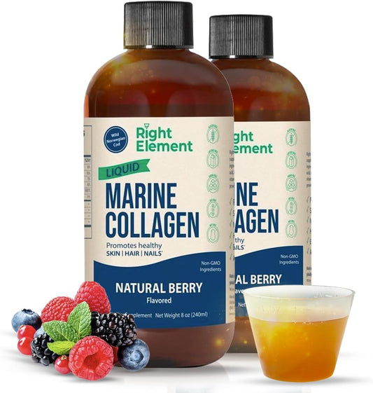 Wild Caught Cod Liquid Marine Collagen with Hyaluronic Acid, Biotin & Keratin Peptide for Healthy Hair, Skin & Nails - Natural Berry Flavor - Made in USA - 8.00 Fl Oz (2-Pack)