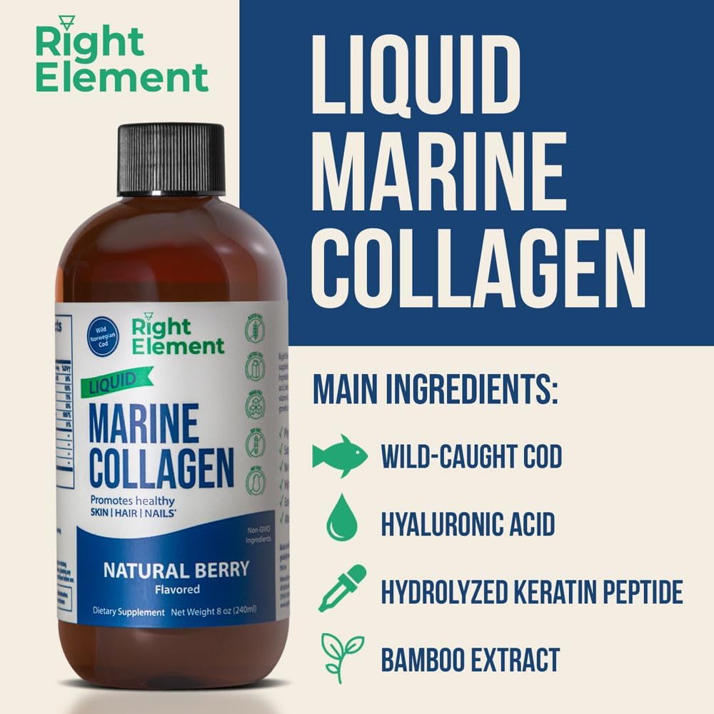 Wild Caught Cod Liquid Marine Collagen with Hyaluronic Acid, Biotin & Keratin Peptide for Healthy Hair, Skin & Nails - Natural Berry Flavor - Made in USA - 8.00 Fl Oz (2-Pack)