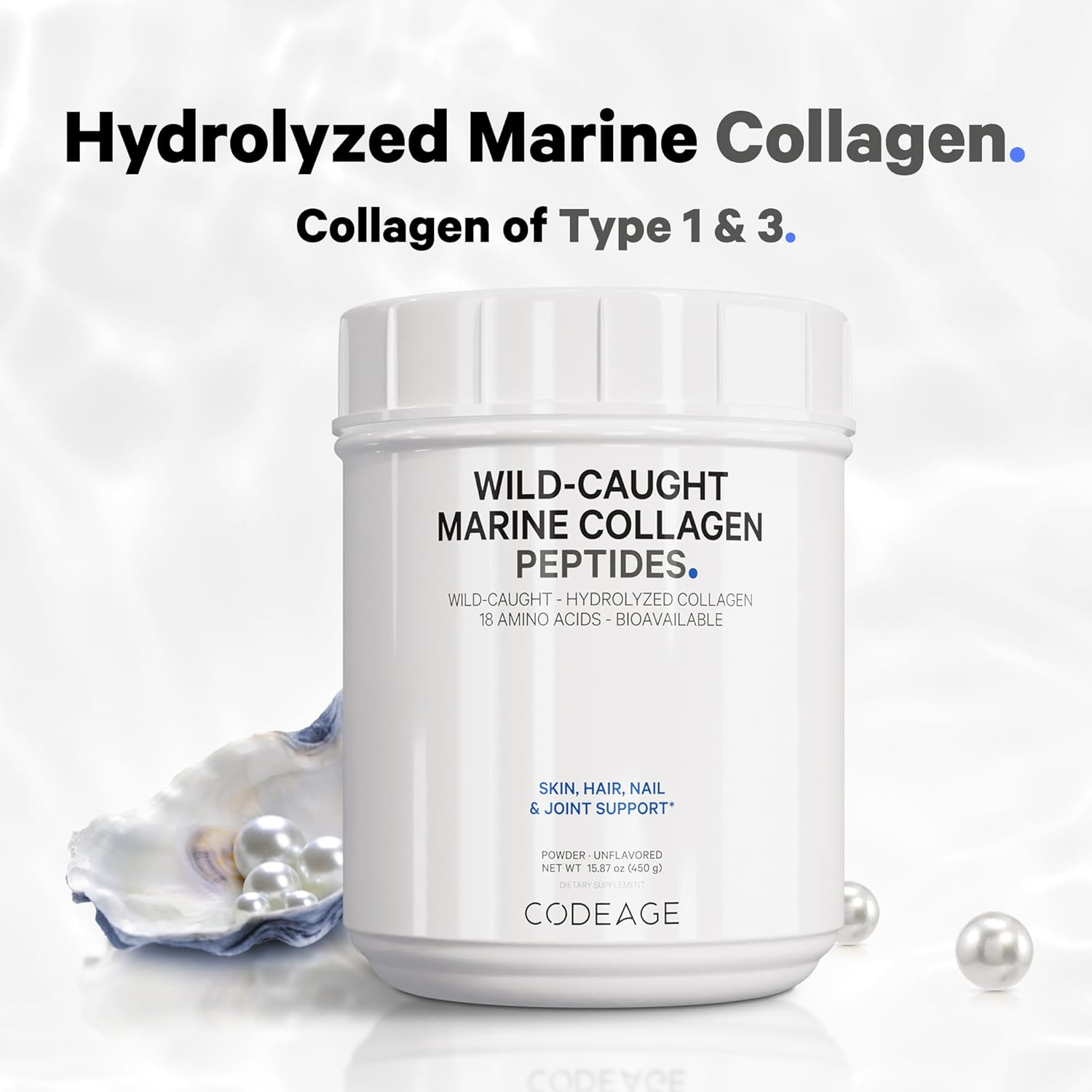 Wild-Caught Hydrolyzed Fish Collagen Peptides Powder - Type 1 & 3 Protein Supplement - Amino Acids for Skin, Hair, Nails - Paleo Friendly - Non-GMO - 15.87 oz