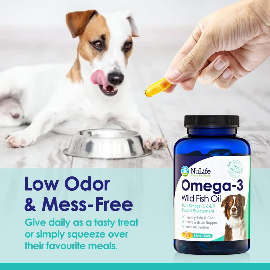 Wild Caught Icelandic Fish Oil for Dogs, Omega 3 Skin & Coat Supplement, EPA + DHA, 180 Capsules
