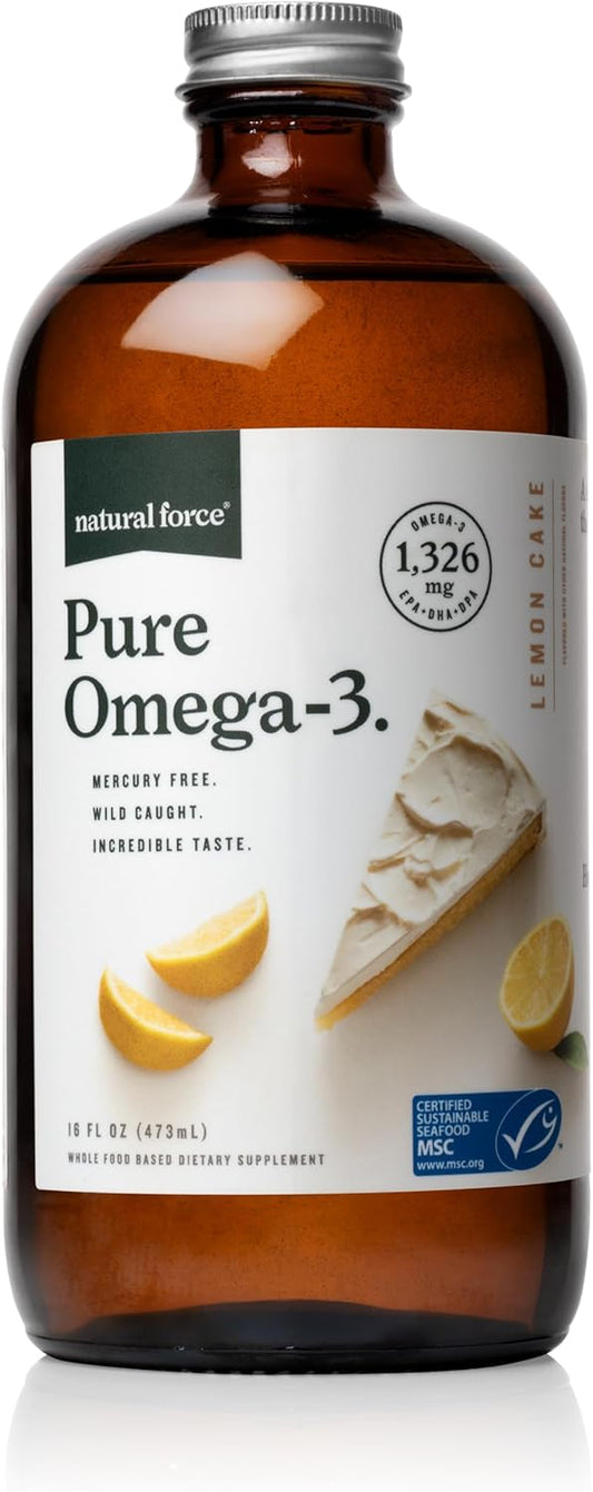 Wild Caught Lemon Cake Omega-3 Liquid Fish Oil - Mercury Free, Lab Tested - 1,326mg Triglyceride EPA, DHA, & DPA - 16oz Bottle