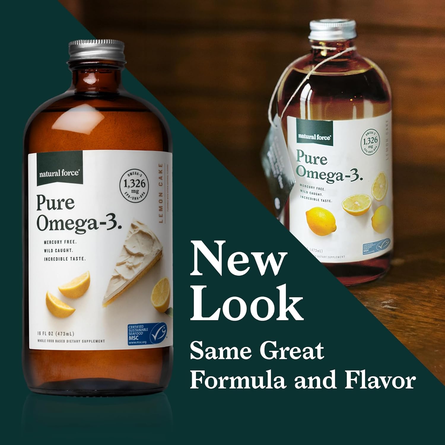 Wild Caught Lemon Cake Omega-3 Liquid Fish Oil - Mercury Free, Lab Tested - 1,326mg Triglyceride EPA, DHA, & DPA - 16oz Bottle