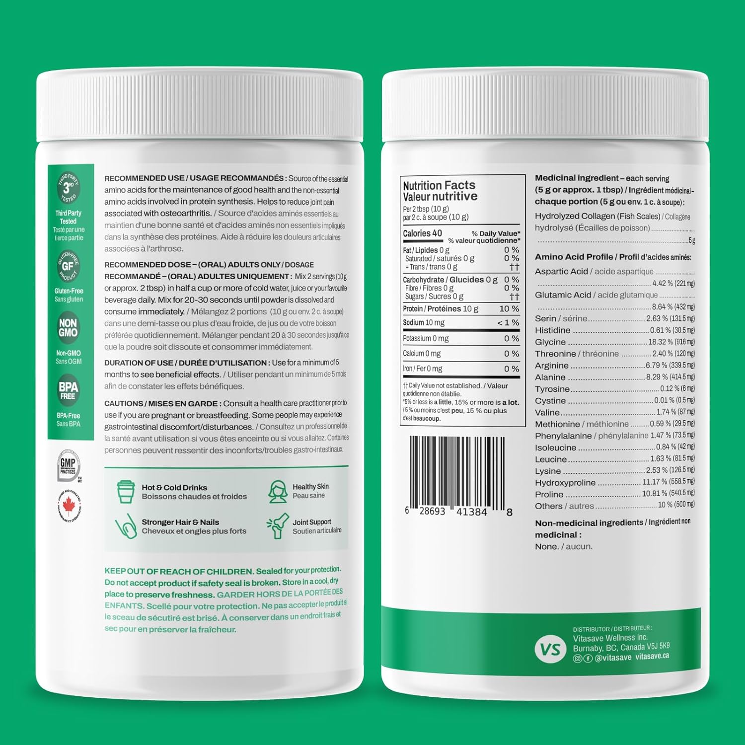 Wild-Caught Marine Collagen Peptides Powder - Non-GMO, Hydrolyzed - Supports Skin, Hair, Nails, Joints - Unflavored, Easy to Mix - 30 Day Supply
