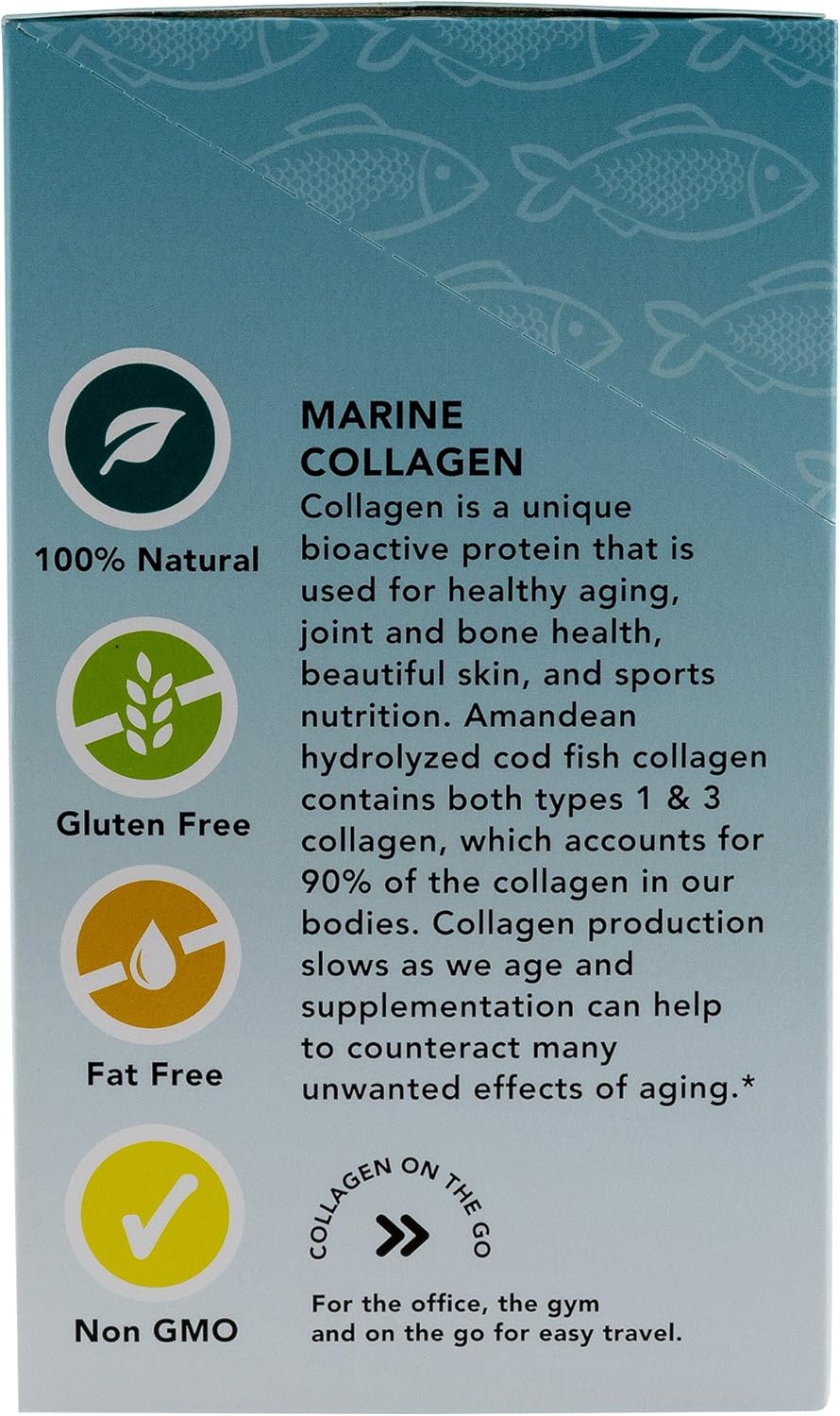 Wild-Caught Marine Collagen Peptides Powder Stick Packs - 30 Single Use Packets for Hair, Skin & Nails - Non-GMO, Zero Carbs, High Bioavailability