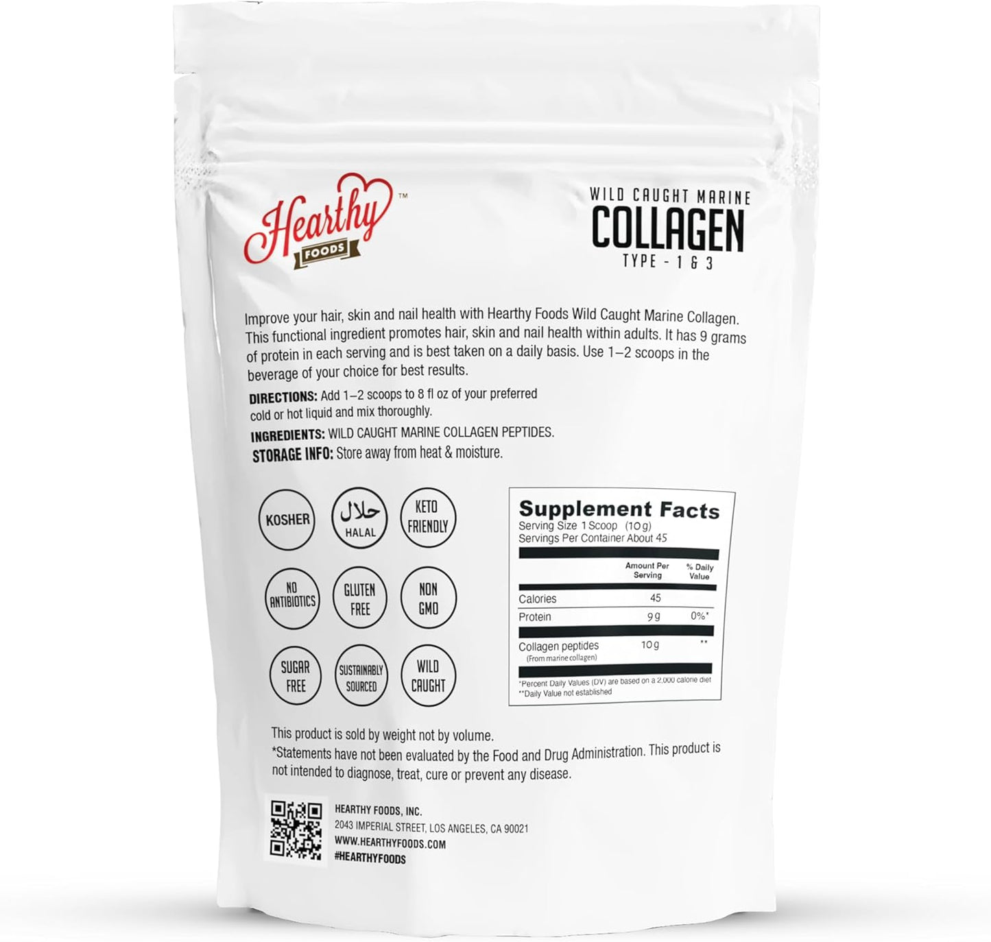 Wild-Caught Marine Collagen Powder 16 Oz - Non-GMO & Keto Certified - Easy to Mix - 45 Servings