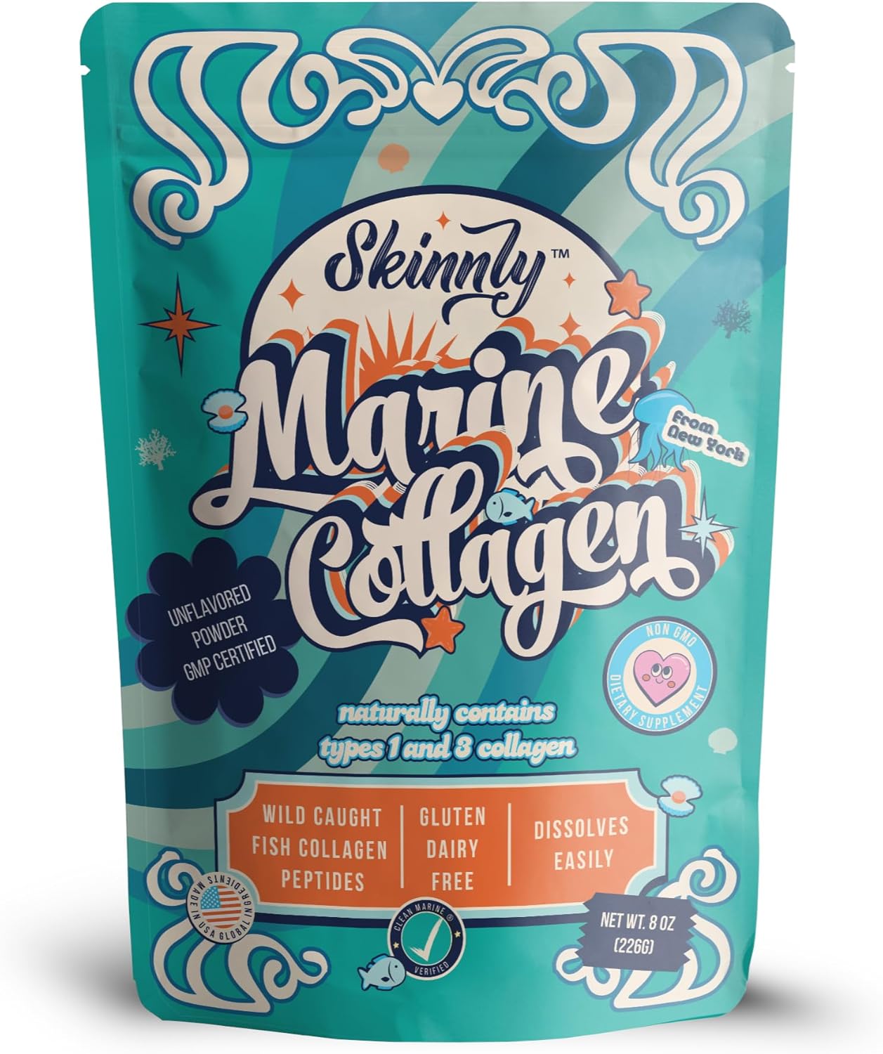Wild-Caught Marine Collagen Protein Powder - Unflavored, Types 1 & 3, Hydrolyzed Peptides from Pacific and Indian Oceans 8oz