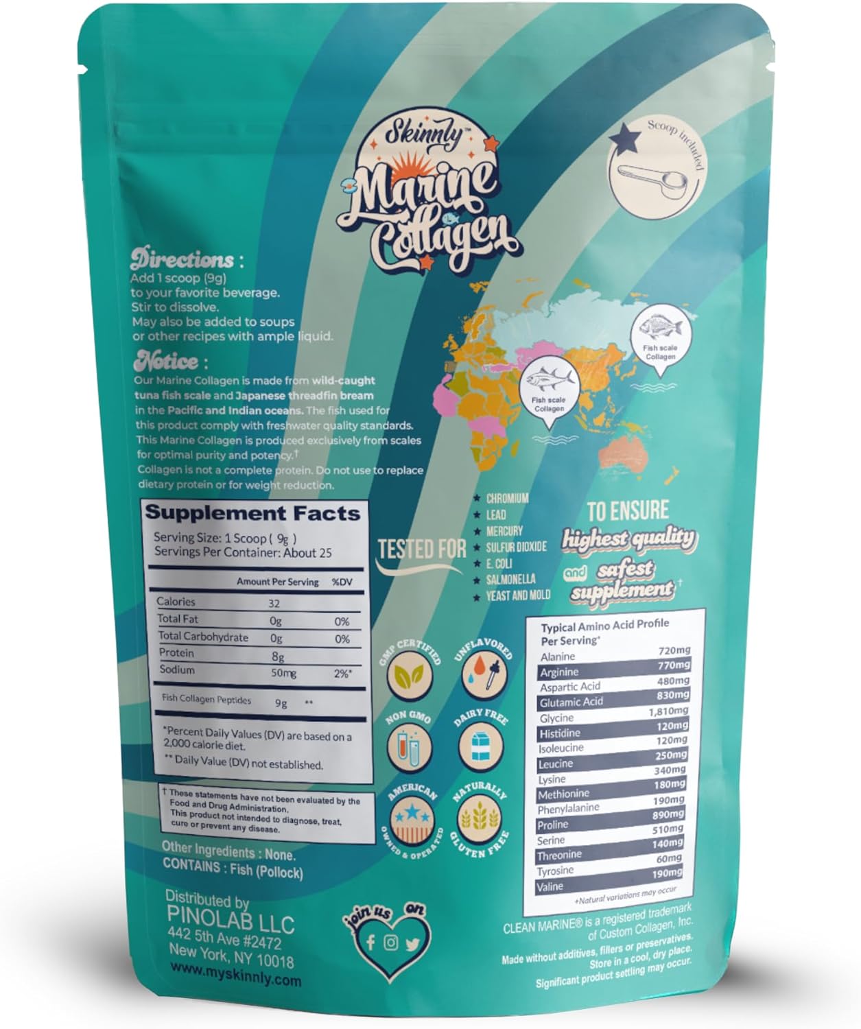 Wild-Caught Marine Collagen Protein Powder - Unflavored, Types 1 & 3, Hydrolyzed Peptides from Pacific and Indian Oceans 8oz