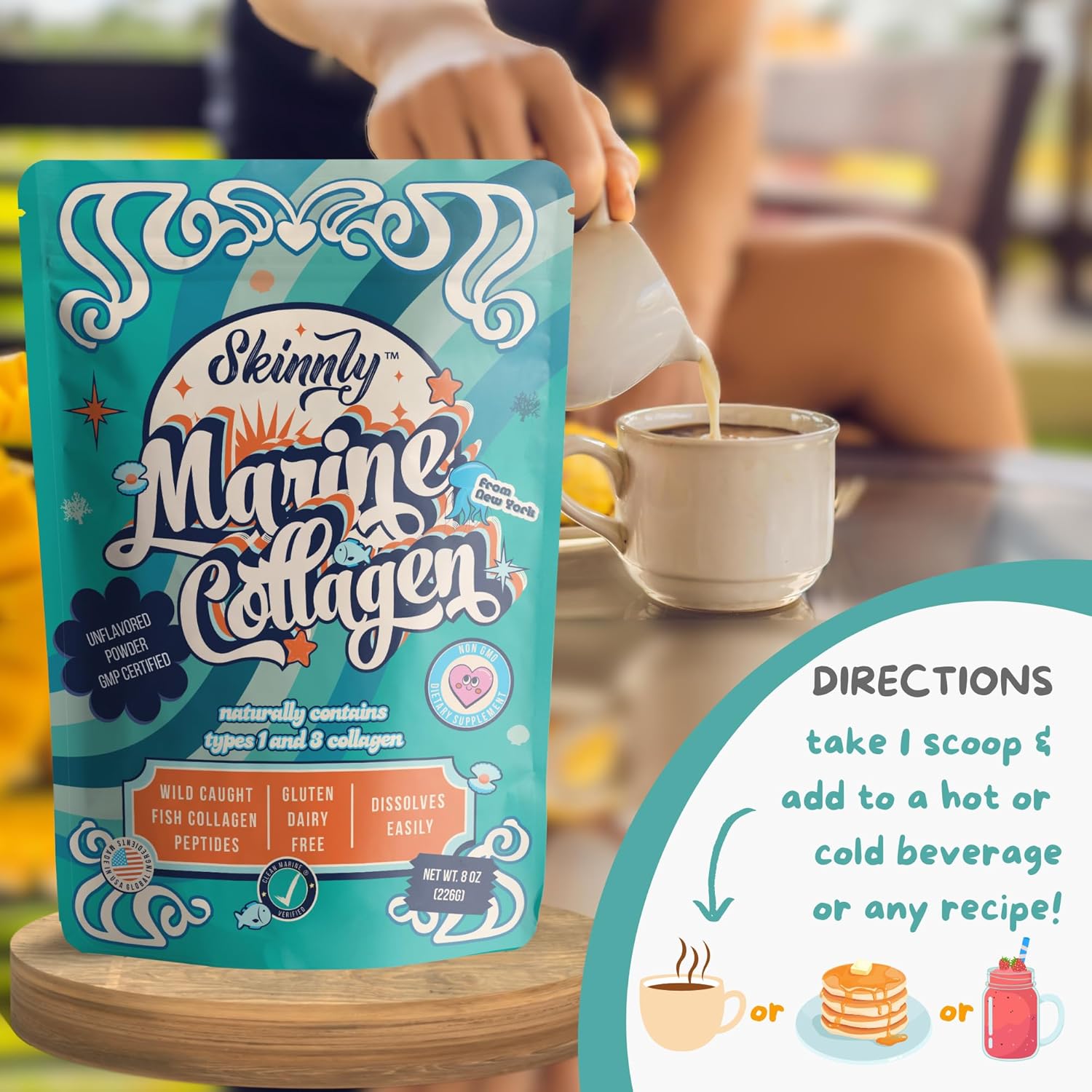 Wild-Caught Marine Collagen Protein Powder - Unflavored, Types 1 & 3, Hydrolyzed Peptides from Pacific and Indian Oceans 8oz
