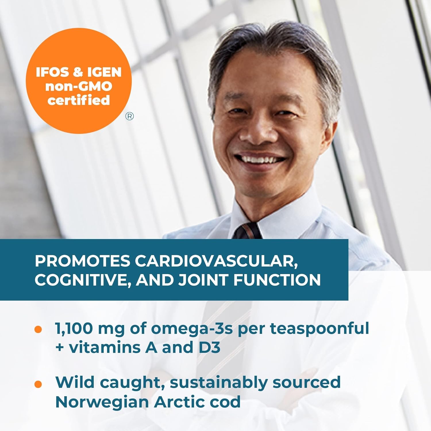 Wild Caught Norwegian Arctic Cod Liver Oil with 1100mg Omega-3s, Vitamins A & D3 - Sustainably Sourced Nordic Fish Oil Liquid, 250mL