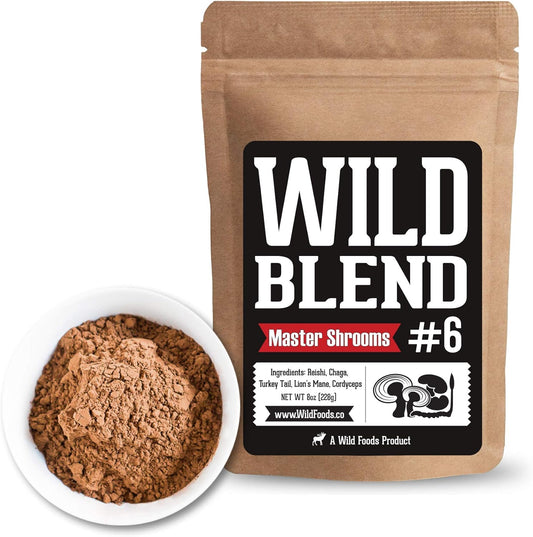 Wild Foods Mushroom Superblend - Reishi, Chaga, Cordyceps, Turkey Tail, Lion’s Mane - 8 oz Stress-Reducing Adaptogenic Nootropic Liquid Blend for Coffee