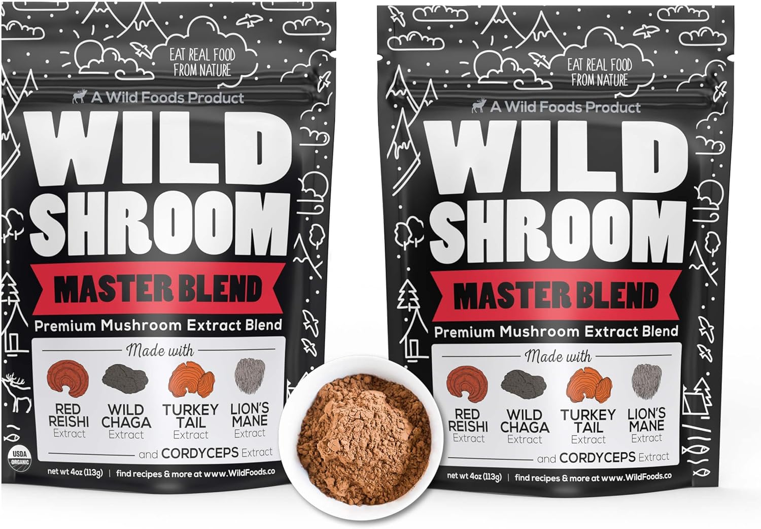 Wild Foods Mushroom Superblend - Reishi, Chaga, Cordyceps, Turkey Tail, Lion’s Mane - 8 oz Stress-Reducing Adaptogenic Nootropic Liquid Blend for Coffee