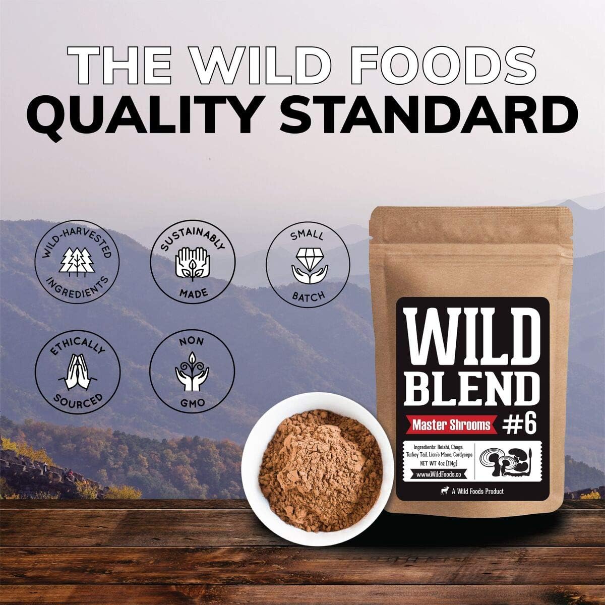 Wild Foods Mushroom Superblend - Reishi, Chaga, Cordyceps, Turkey Tail, Lion’s Mane - 8 oz Stress-Reducing Adaptogenic Nootropic Liquid Blend for Coffee