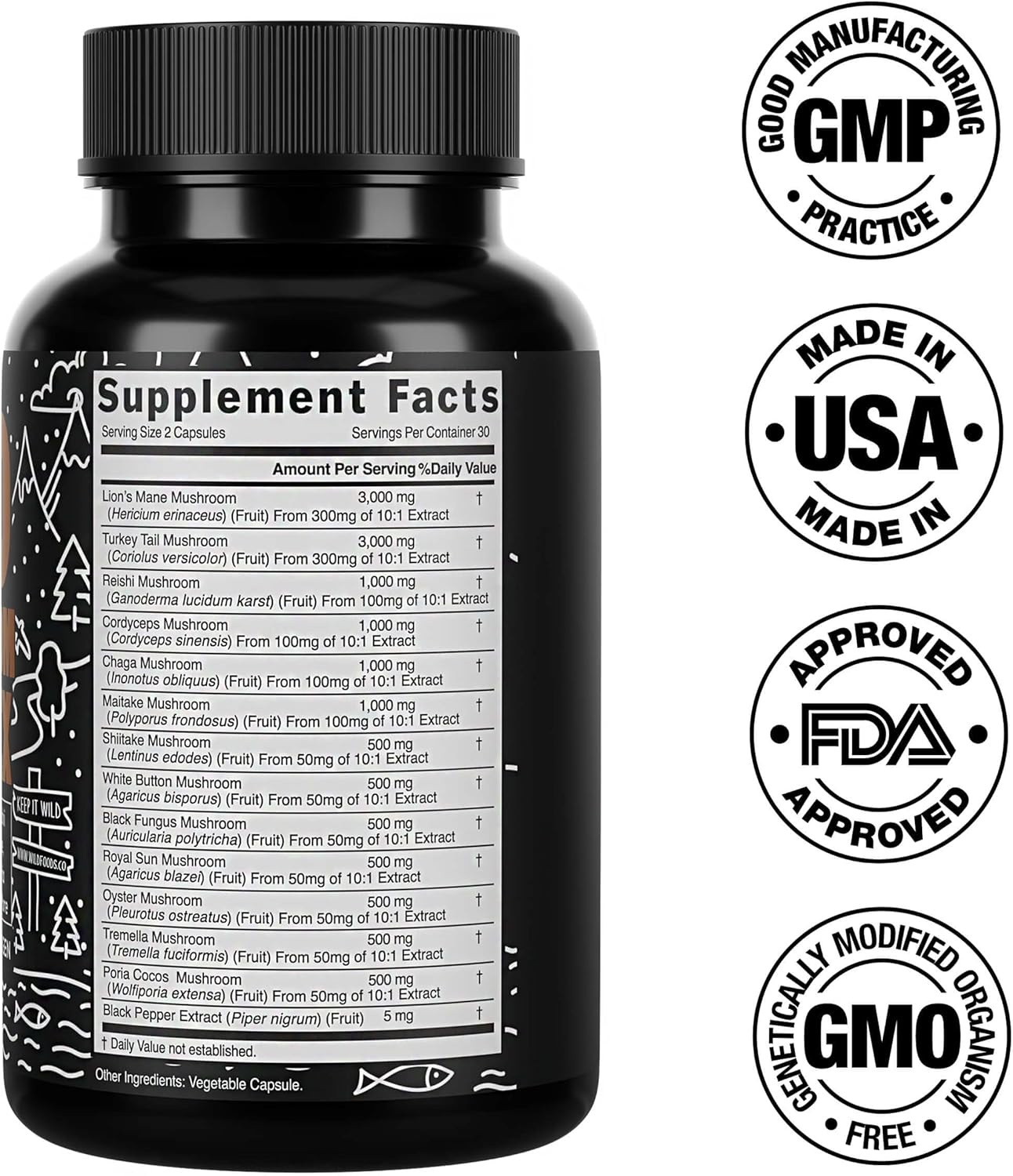 Wild Foods Organic Mushroom Supplement Complex - Pack of 2 | Includes Lions Mane, Turkey Tail, Reishi & More Adaptogenic Mushrooms for Energy, Brain & Immune Health