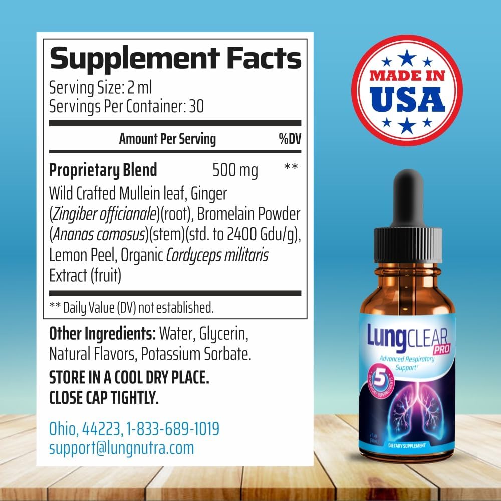 Wild Mullein Leaf Extract Lung Support Drops for Mucus Relief - 2 Fl oz Bottle