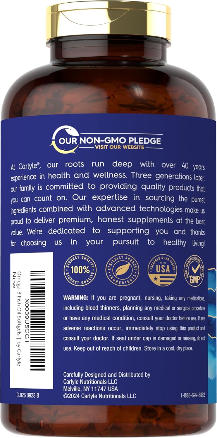 Wild Pacific Carlyle Burpless Fish Oil Softgels - Lemon Flavor | 3600 mg Omega-3 Fatty Acids | Non-GMO, Gluten Free - 300 Count
