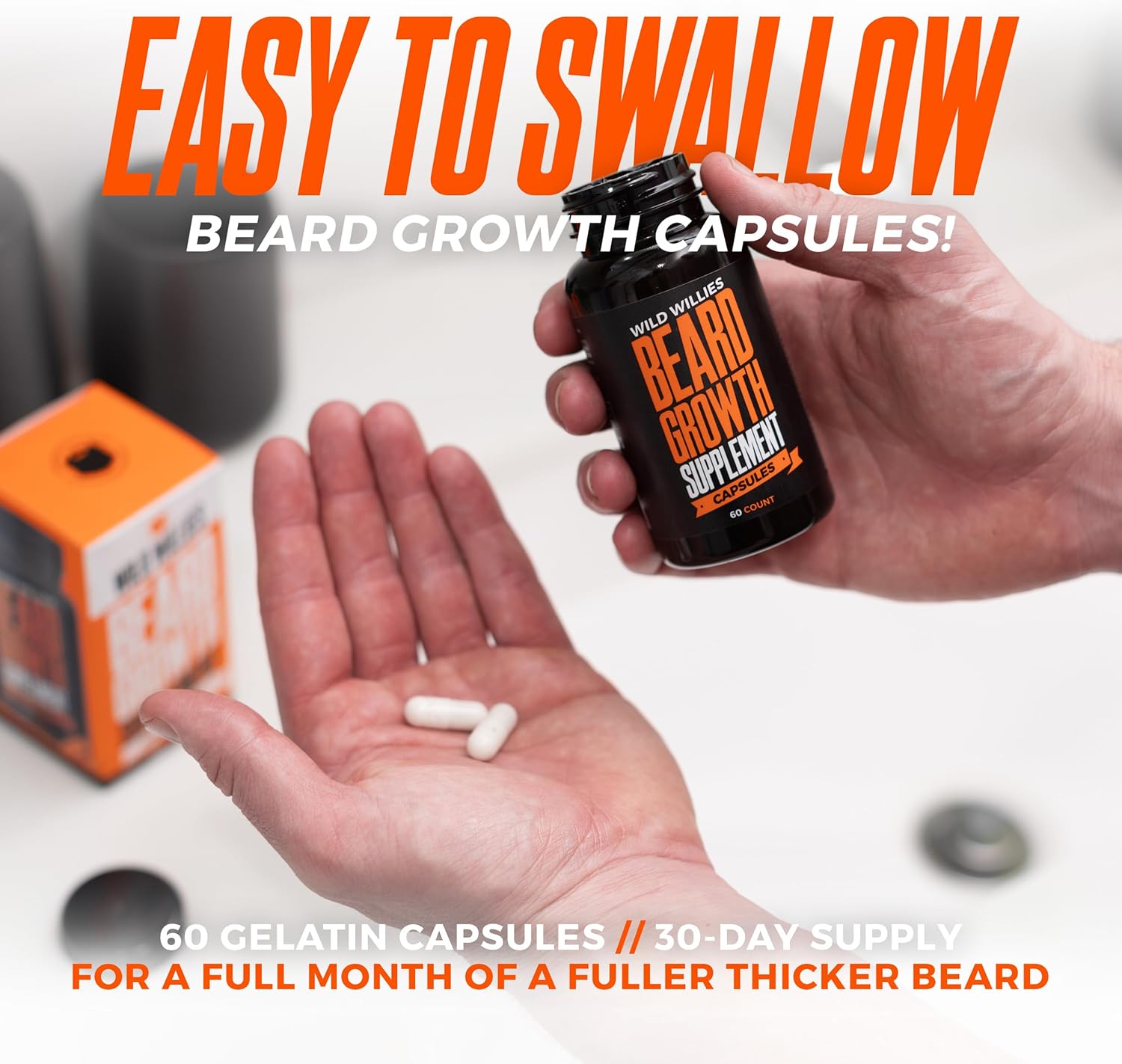 Wild Willies Beard Growth Vitamins with Biositol Complex - 60 Capsules for Fuller Thicker Beard, 19 Hair Nutrients