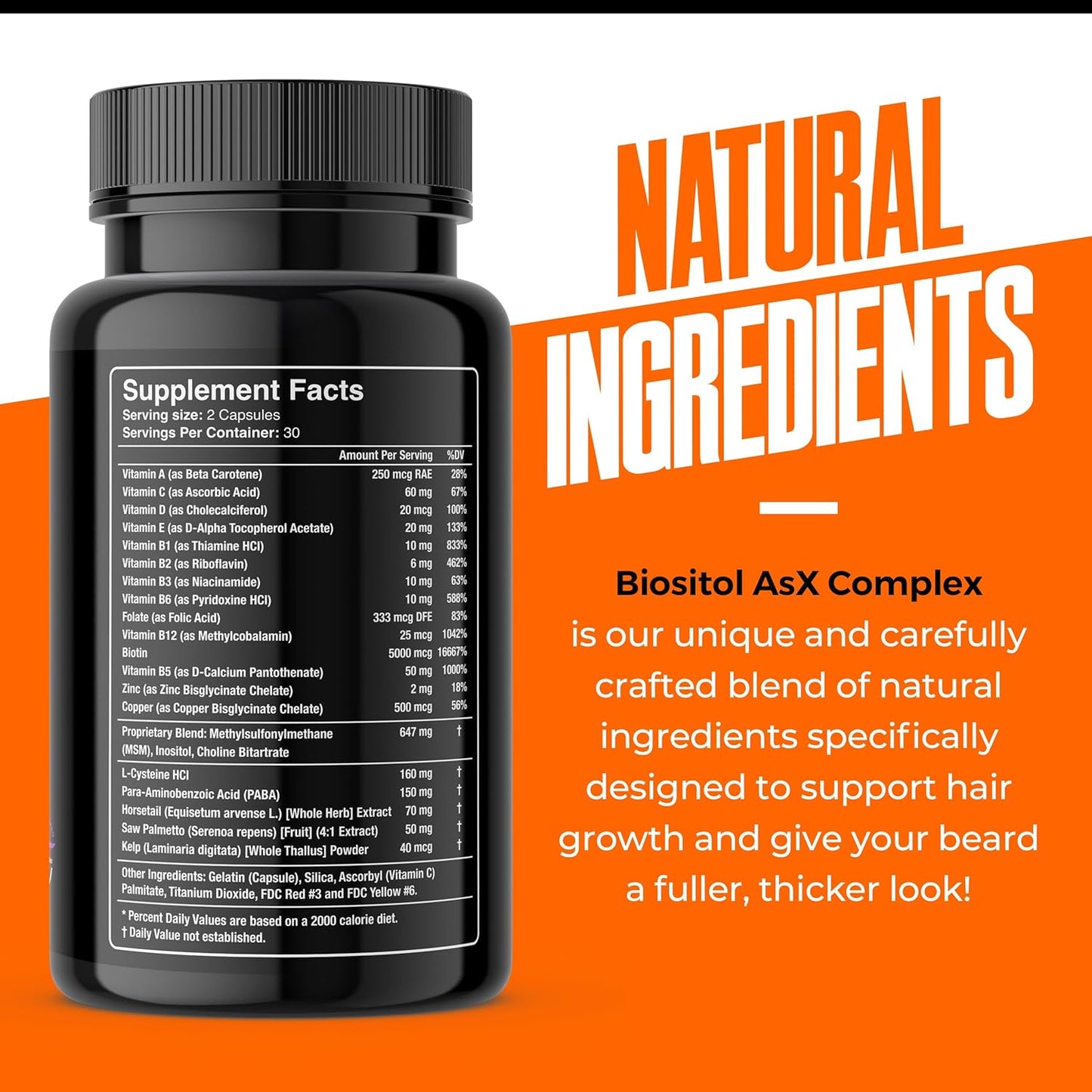 Wild Willies Beard Growth Vitamins with Biositol Complex - 60 Capsules for Fuller Thicker Beard, 19 Hair Nutrients