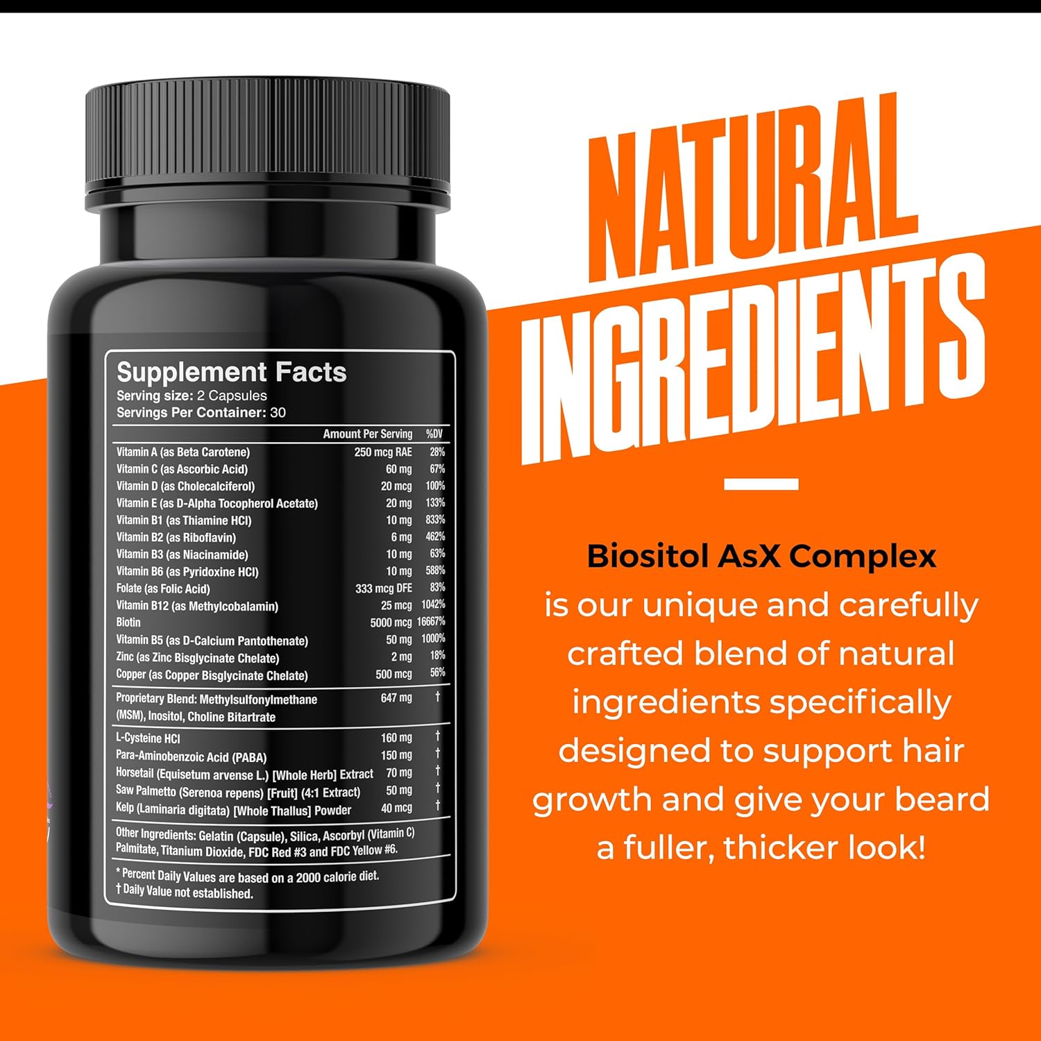 Wild Willies Beard Growth Vitamins with Biositol Complex - 60 Capsules for Fuller Thicker Beard, 19 Hair Nutrients