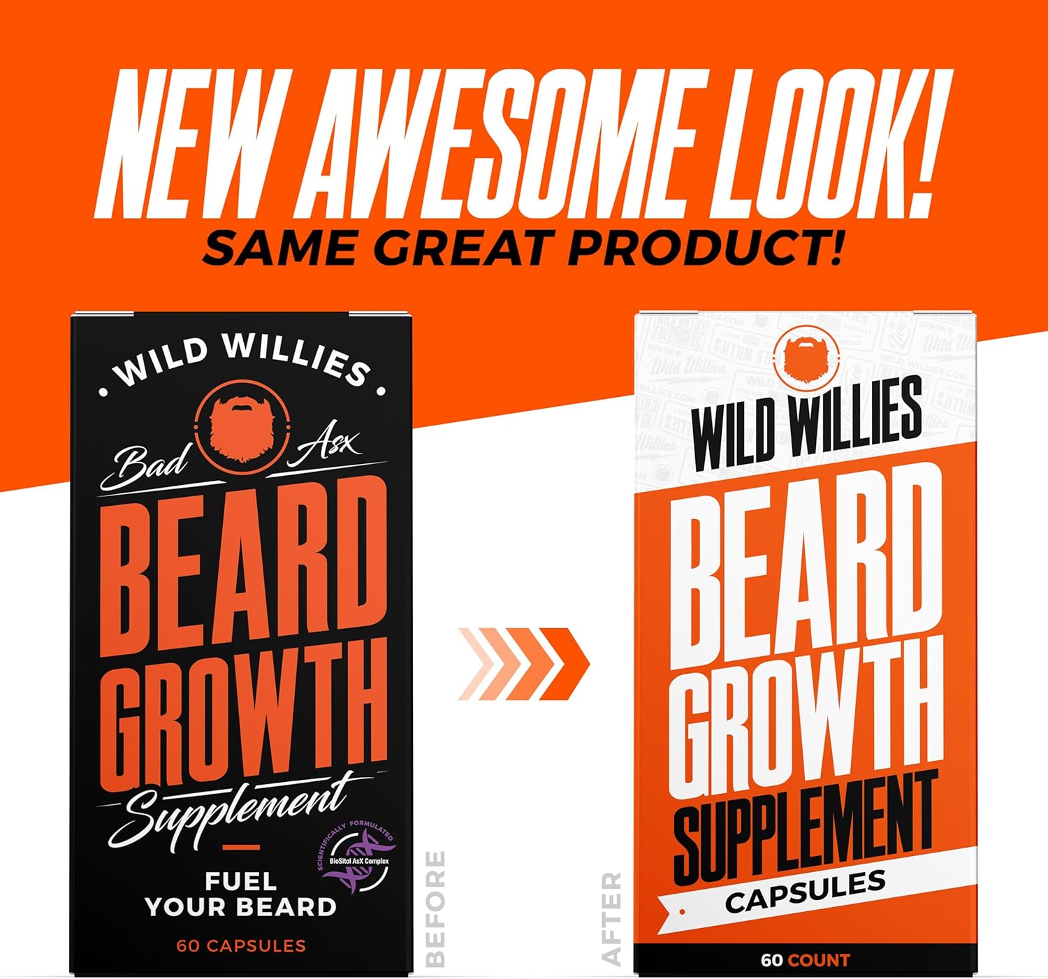Wild Willies Beard Growth Vitamins with Biositol Complex - 60 Capsules for Fuller Thicker Beard, 19 Hair Nutrients