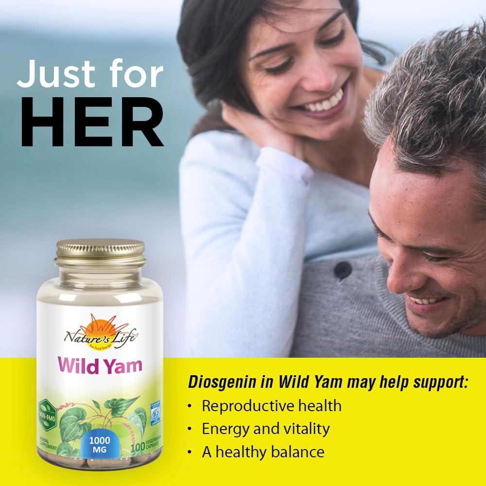 Wild Yam 1000mg Herbal Supplement for Women's Health - Supports Healthy Balance with Diosgenin - Non-GMO Veg Capsules