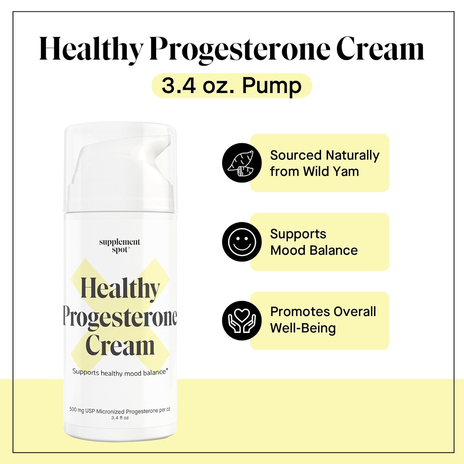 Wild Yam Progesterone Cream for Menopause Relief - Micronized Bioidentical USP Progesterone Cream to Support Mood Balance - 3.4 oz