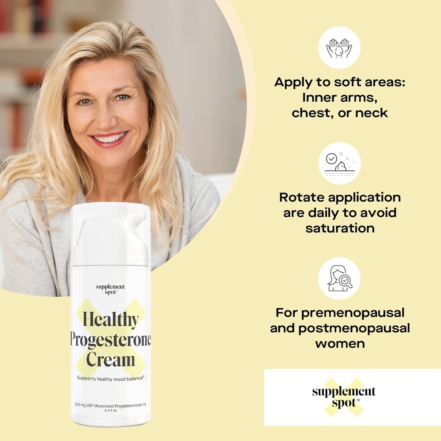 Wild Yam Progesterone Cream for Menopause Relief - Micronized Bioidentical USP Progesterone Cream to Support Mood Balance - 3.4 oz
