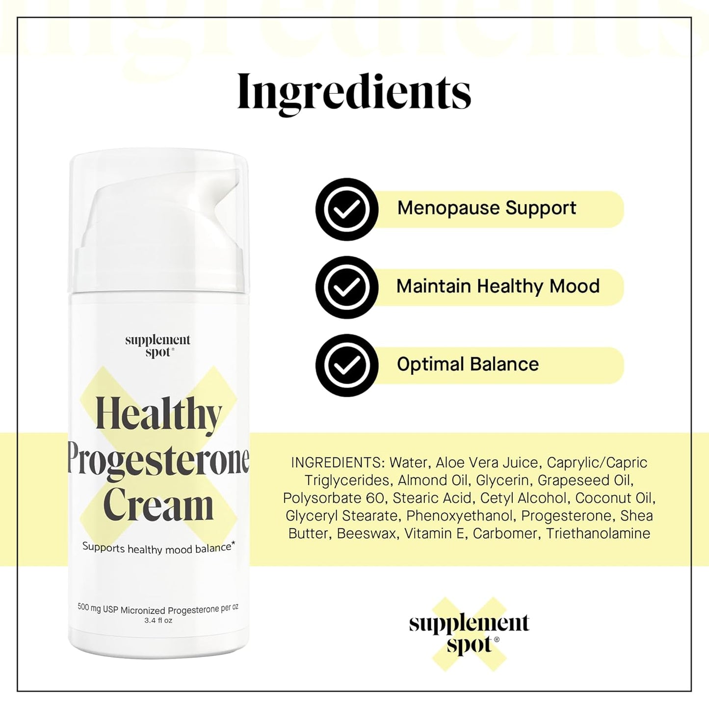 Wild Yam Progesterone Cream for Menopause Relief - Micronized Bioidentical USP Progesterone Cream to Support Mood Balance - 3.4 oz