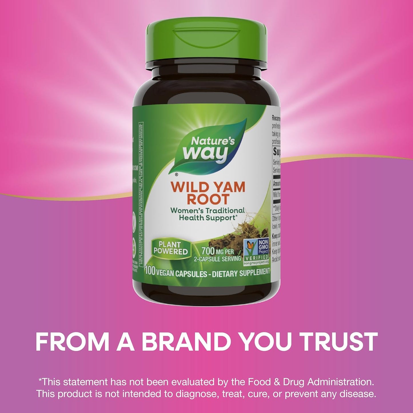 Wild Yam Root Capsules for Women's Health Support - 700mg, Non-GMO, 100 Vegan Capsules - Nature's Way