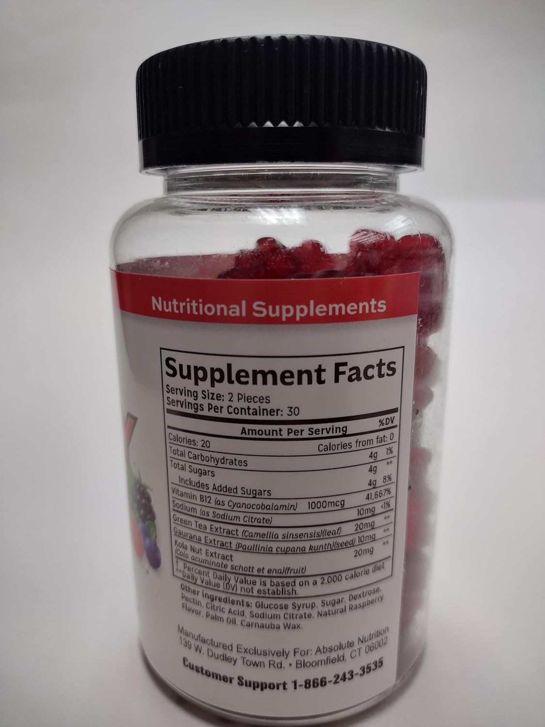 Wildberry Flavored Energy Gummies with Caffeine and B12 - Pre Workout Chews for Energy, Focus, and Metabolism Support