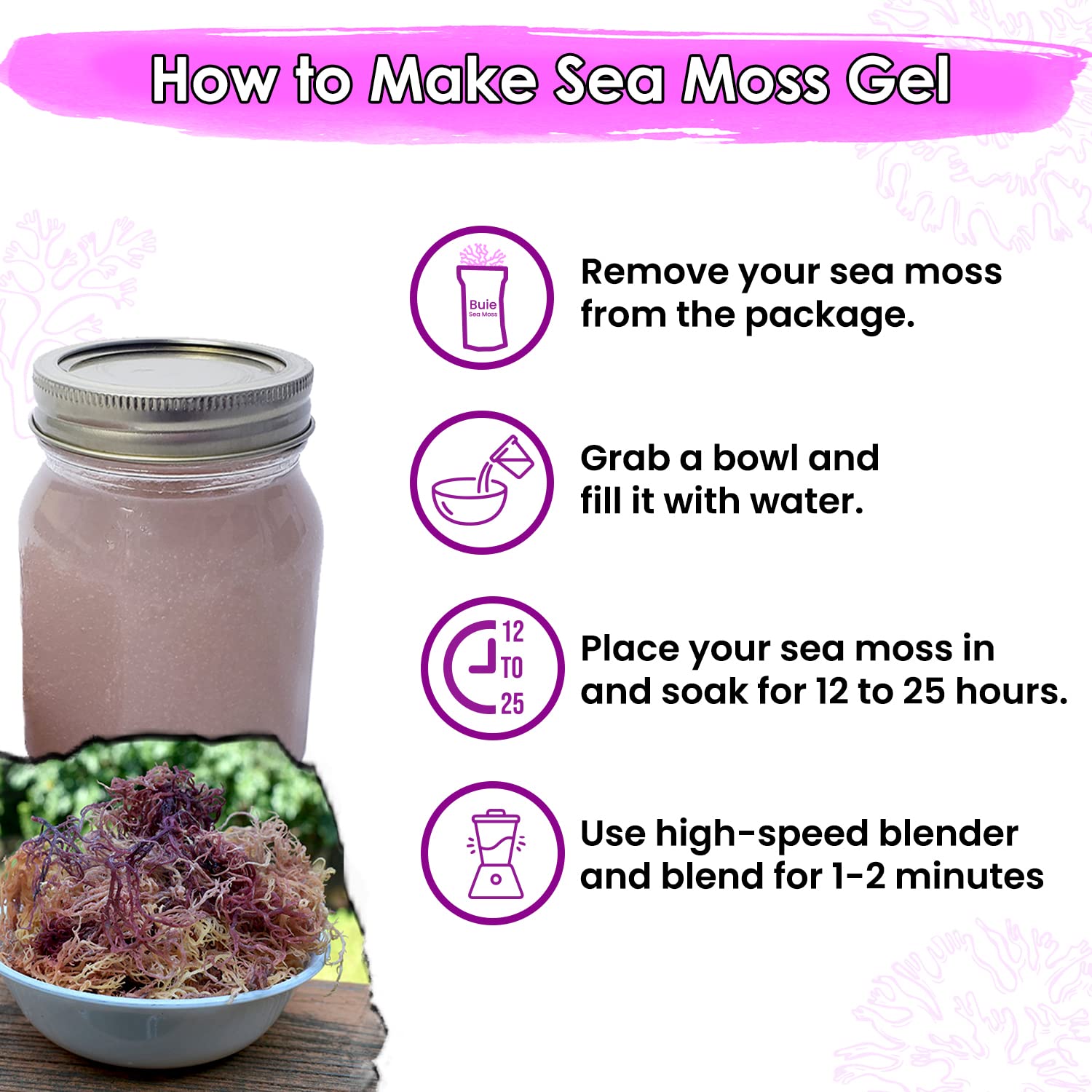 Wildcrafted Purple Irish Sea Moss Gel 240+ oz | Dr. Sebi Inspired Nutrient-Rich Raw Sun-Dried Irish Sea Moss 16 oz for Health & Wellness