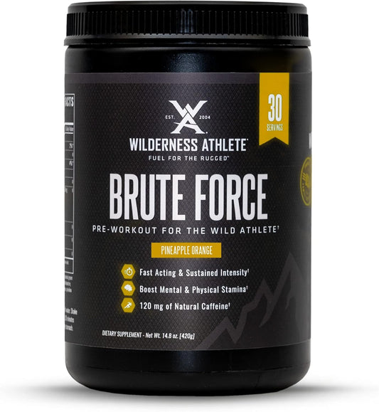 Wilderness Athlete Brute Force Pre-Workout Powder - Natural Caffeine Drink for Men & Women - Pineapple Orange Flavor