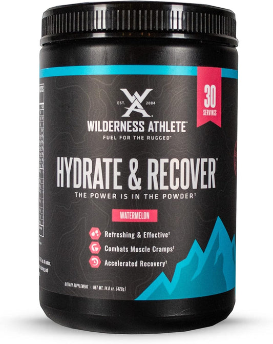 Wilderness Athlete Hydrate & Recover Powder Drink Mix - Electrolytes & BCAAs - Vitamin C - Watermelon - 30 Servings