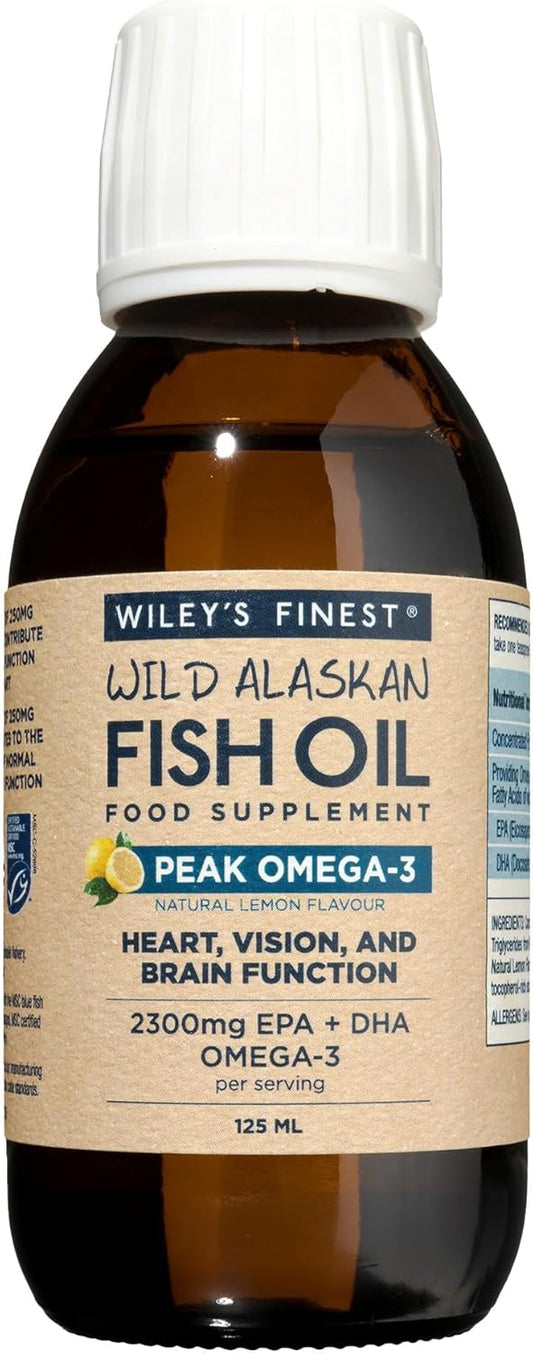 Wiley's Finest Peak Omega-3 Liquid: Natural Wild Alaskan Fish Oil Supplement, 2150mg EPA + DHA, 25 Servings