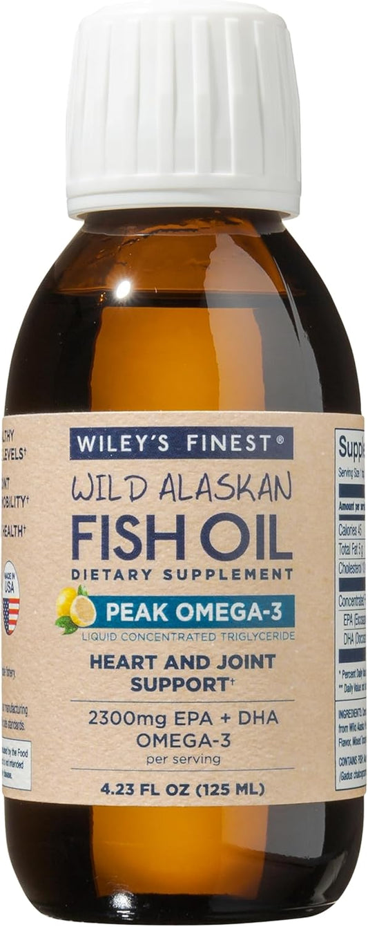 Wiley's Finest Wild Alaskan Fish Oil Liquid Supplement - Lemon Flavor - 2300mg EPA and DHA Omega-3s - 4.23 Oz (25 Servings)