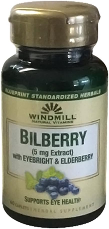 Windmill Bilberry Extract Caplets with Eyebright & Elderberry for Eye Health, 60 Count